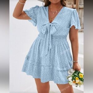 Blue & White Leopard Print Patterned Tie Front Dress Size 1X